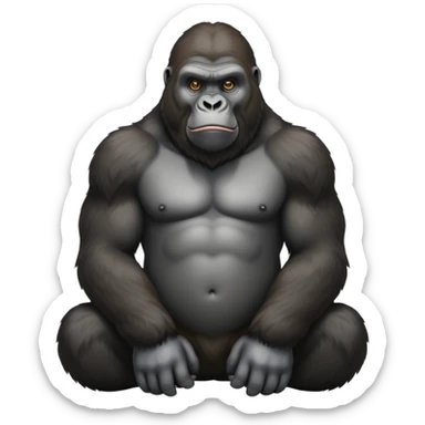 cinematic-silverback gorilla-realistic-full-body-sitting-emoji,-exuding-strength,-thick-dark-fur-in-the-light,-head-tilted-dramatically,-deep-dark-eyes-filled-with-intense-intelligence,-simplified-yet-realistic-focused-features,-highly-detailed,-glowing-with-an-almost-sarcastic-glow sticker