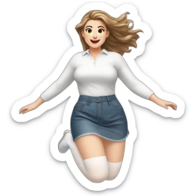 realistic full body caucasian curvy beauty jumping short transparent skirt back and front views strong wind white knickers long white socks sticker