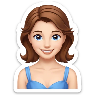 Cinematic Radiant Belle Portrait Emoji, rendered in a realistic, vector style with clean proportions. Show Belle with a warm, welcoming smile, delicate fair skin, and elegantly styled brown hair, wearing her timeless blue dress. The image radiates a soft, enchanting glow, high shine, and is enhanced by a soft glowing outline that accentuates her gentle charm. sticker