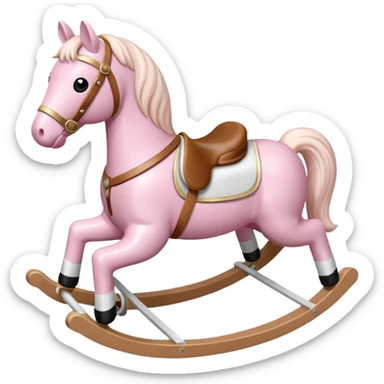 Light pink rocking horse toy for kids with a white saddle sticker