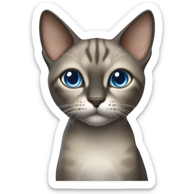 Thai breed realistic adult cat with a light cream-brown body, full dark gray face, ears, and paws. Short fur, sharp ears, striking light blue eyes  sticker