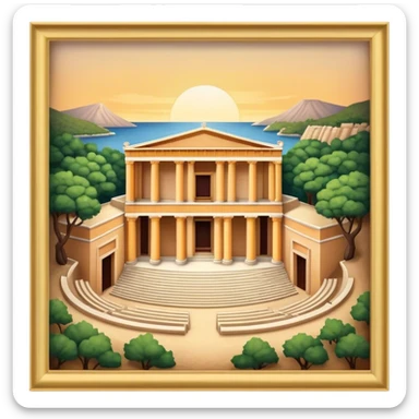 Cinematic Realistic Theatre of Epidaurus Landmark Emoji, depicted as a classical open‚Äêair theatre nestled in nature rendered with soft textures and serene, historical lighting. sticker