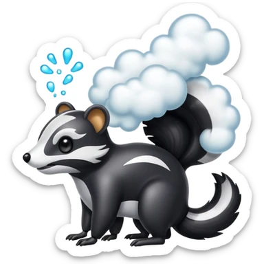 robo skunk with bacteria and fart cloud in samsung emoji style sticker