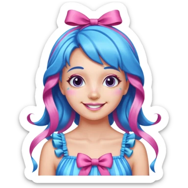 candy girl from candyland very long blue-pink mixed candy hair with ribbon and no tattooes sticker