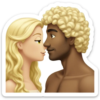 Tanned curly black hair man kisses a blonde girl with straight hair  sticker
