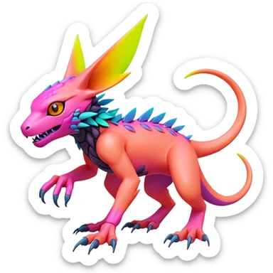 Tropical lush warm-colored modern colorful neon-colored cyber-Fakémon-Digimon-Trico-creature sticker
