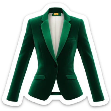 Realistic isolated velvet emerald green open blazer  with raised collar. sticker