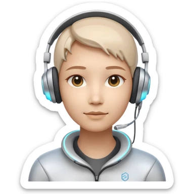 AI Call Agent holo-human-like Cyber AI face, warm, calm and friendly. Holographic look.Soft AI face with a listening, welcoming expression, minimal facial lines, calm eyes. Light headset. sticker