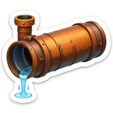 sewer steel pipe with leaking water  sticker