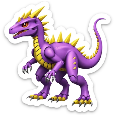 Cool Edgy Purple Yellow Digimon-Fakemon-Guilmon-Velociraptor-Dragon-Mecha full body sticker