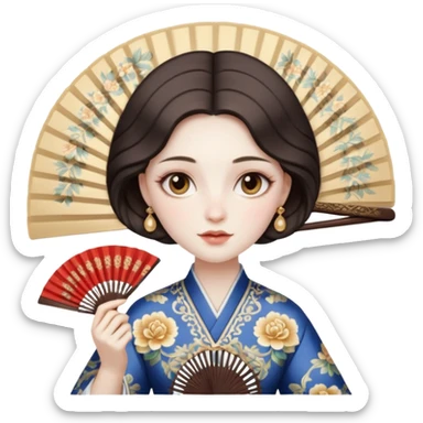 women with folding fan sticker