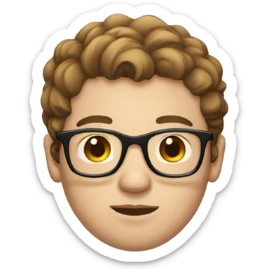 a young man with a fatter face, fair skin, brown hair and glasses sticker