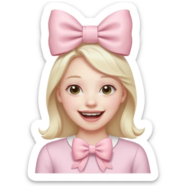 classic laughing emoji with a very pretty pale pale pink bow sticker