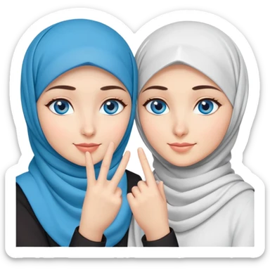 Turkish beautiful finish Konya two girls blue eyes with hijab and saying love with hand gesture sticker