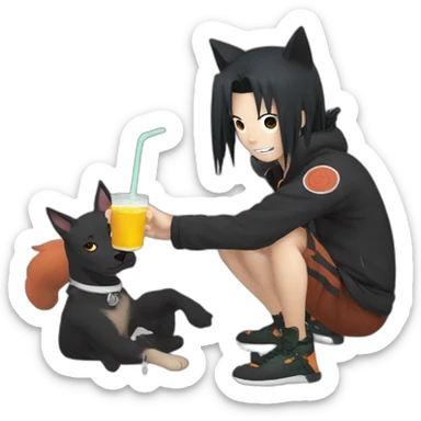 Naruto with a black dog drink mogito sticker
