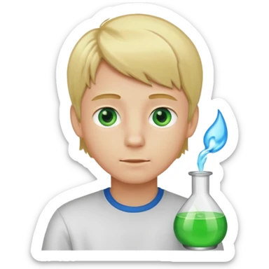 boy with green scent, blond hair and blue eyes. sticker