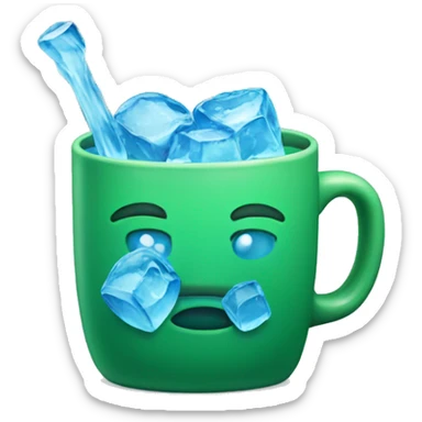 Green mug with blue ice cubes sticker