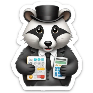 a badger wearing a monocle and using a calculator  sticker