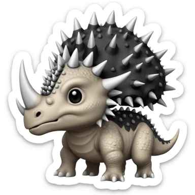 cute triceratops angry, black and white sticker