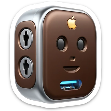 3D render of Data Port, futuristic cyborg aesthetic, fusion of organic skin and chrome metal, metallic socket embedded in dark brown skin, exposed wiring, Apple emoji style, isolated on white background --v 6.0. sticker