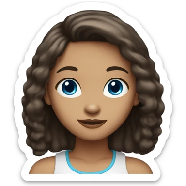 girl with tan skin dark brown medium length hair and blue eyes sticker