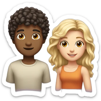 Boy with dark curly hair and fair skin and girl with straight blond hair sticker