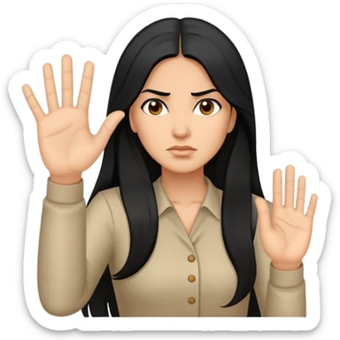 Hispanic woman with long hair, determined, one hand out motioning to stop sticker