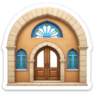 3D Apple-style emoji of a Turkish han. Rounded stone building, arched wooden door, small arched windows, simple Iznik tile decoration. Glossy, smooth, soft shadows, bright daylight, clean white background.




 sticker