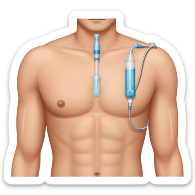 man with medical tube in side of abdomen sticker