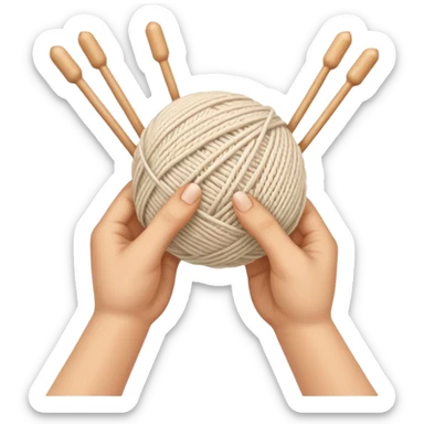 hands holding knitting needles with a ball of knitting thread (without a person's face) sticker