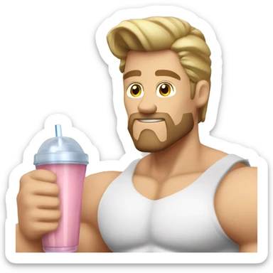 caucasian white muscled guy drinking a protein shake, sticker