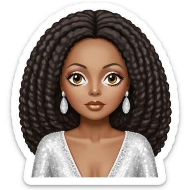 Diana Ross with long dark brown hair, white sequin outfit sticker
