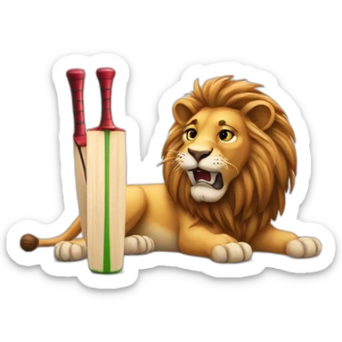 A lion crying beside a cricket bat sticker