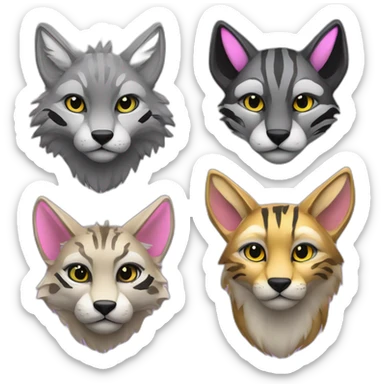 Coyote with grey and black fur, neon lights, ocelot with pink ears, clouded leopard, ocelot coyote hybrid with Phoenix wings sticker