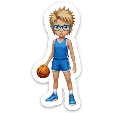 Full Body Girl with basketball short spikey brown hair with blond highlights wearing blue glasses with green eyes sticker