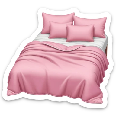  pink cozy bed with soft pillows and a fluffy blanket, neatly made, realistic  sticker