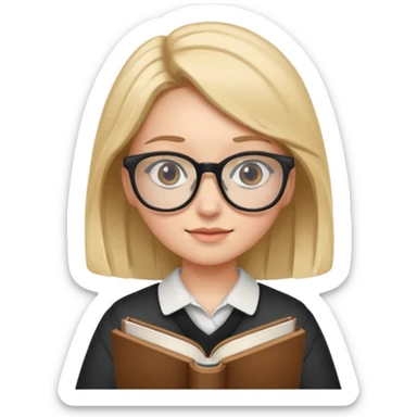 A student, girl, wearing glasses, hold book in front of their chest sticker