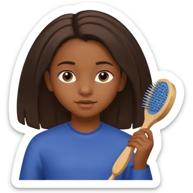 A black 12 yr old girl brushing her shoulder length hair sticker