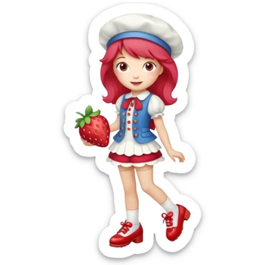 pretty and cute modern  strawberry shortcake full body with red shoes emoji without strawberries sticker