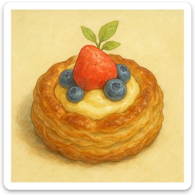 realistic whimsical pastry, natural colors, soft, fairy-like atmosphere, no background, square size sticker
