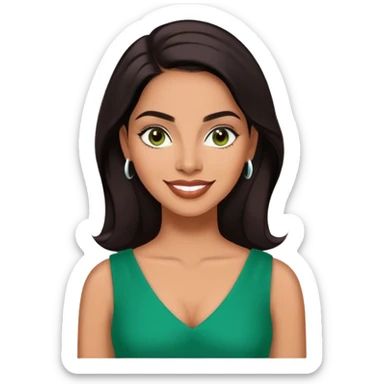 Professional portrait of Lynette Torres, Puerto Rican actress with radiant medium brown skin, charismatic expression, bright dark eyes, beautifully shaped eyebrows, charming smile, long sleek dark hair, wearing an elegant green top sticker