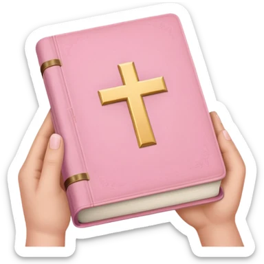 hands holding a pastel pink bible sticker