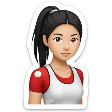 asin girl with black long slick backed hair into tight ponytail  sticker