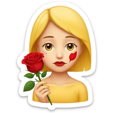 una emoji triste che porge una rosa di fronte sticker