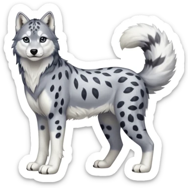 Realistic lanky natural feral beautiful pretty "Schnolf"-"TaniDaReal"-Husky-Snow-leopard-wolf-hybrid-fusion-animal-creature, full body, with whiskers, thick long fluffy puffy limp feline tail sticker