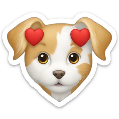 A Golden retriever, a white cat, and a dark gray cat in a red heart sticker