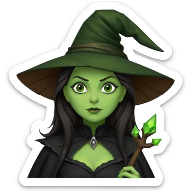 The Wicked Witch from The Land of Oz with green skin, long dark brown hair, black outfit sticker