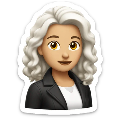 gato blanco con negro mujer pelo castaño  sticker