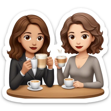 puerto rican woman light skin with shoulder-length, wavy, brown hair drinking latte with pale jewish woman with short, red gray, straight hair drinking espresso at table sticker
