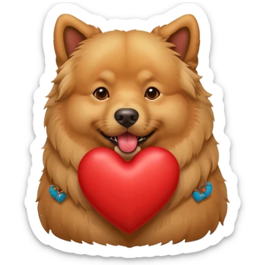 Golden Retriever/Chow Chow mix holding a large heart in its mouth sticker